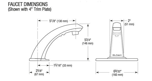 Optima Lavatory Faucet - 110V w/ Plug-in Transformer w/ 4" Center Base Plate - 0.5 GPM