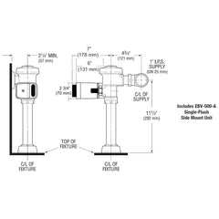 Royal Single Flush Side Mount Flushometer 1.6 GPF for Closet