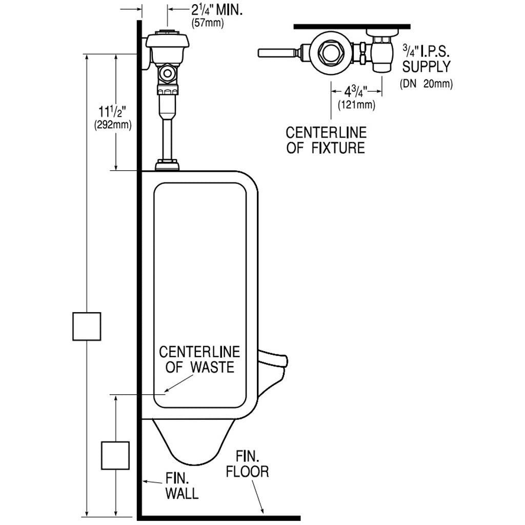 Royal Single Flush Side Mount Flushometer 1.0 GPF for Urinal
