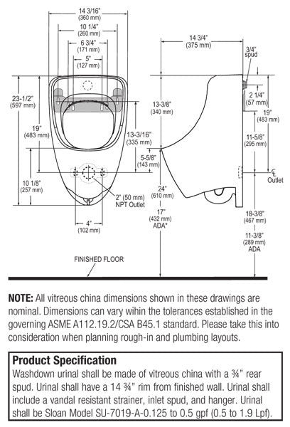 Urinal Rear Spud HEU 3/4" - 0.125-0.50 GPF