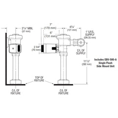 Sloan Single Flush Side Mount Flushometer 1.6 GPF for Closet