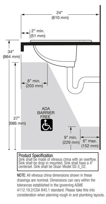Oval - Vitreous China Lavatory - 8" Centers Drop-In