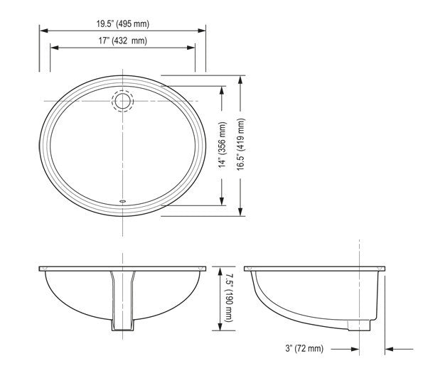 Oval - Vitreous China Lavatory Undermount