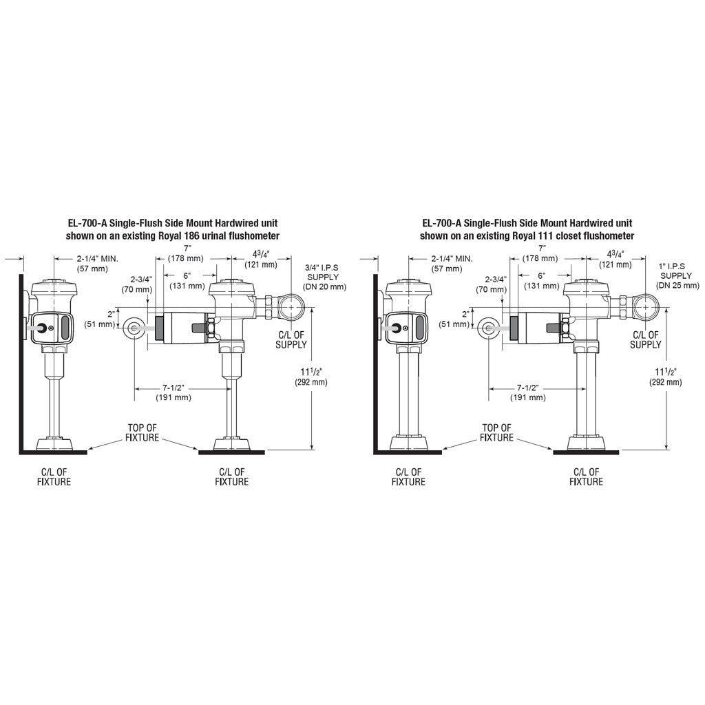 Sloan EL700A-HW Single Flush Side Mount Operator (Hardwired)