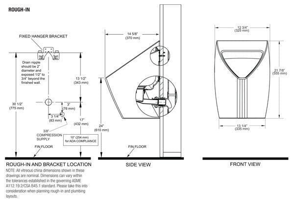 Waterfree Wall Hung Hybrid Urinal with Jetrinse