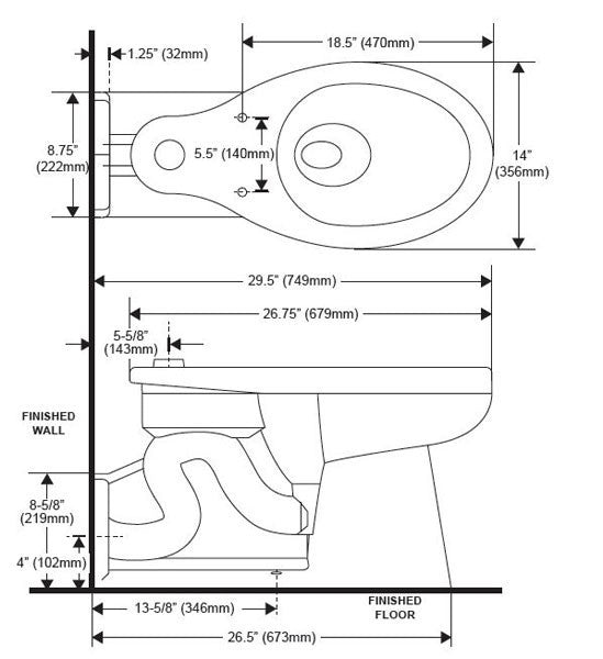 Floor Mount, Rear Outlet, ADA, Top Spud Closet - 1.1 to 1.6 GPF
