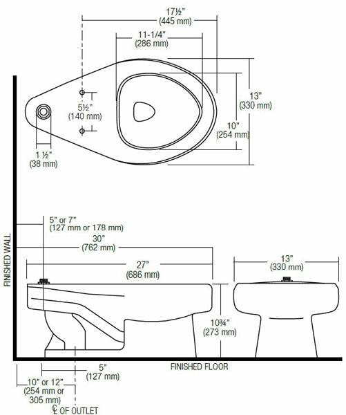 Floor Mounted Top Spud Universal Junior Toilet - 1.1 to 1.6 GPF