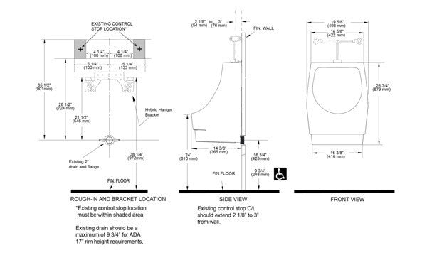 Retrofit Hybrid Waterless Urinal with Bracket
