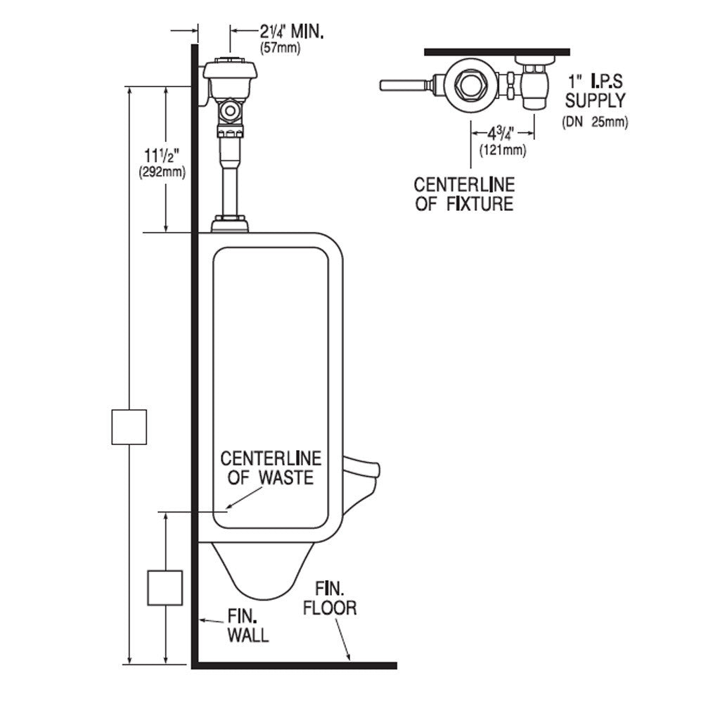 Royal Flushometer 1.0 GPF for Urinal with Antimicrobial Handle and 1-1/4" Top Spud