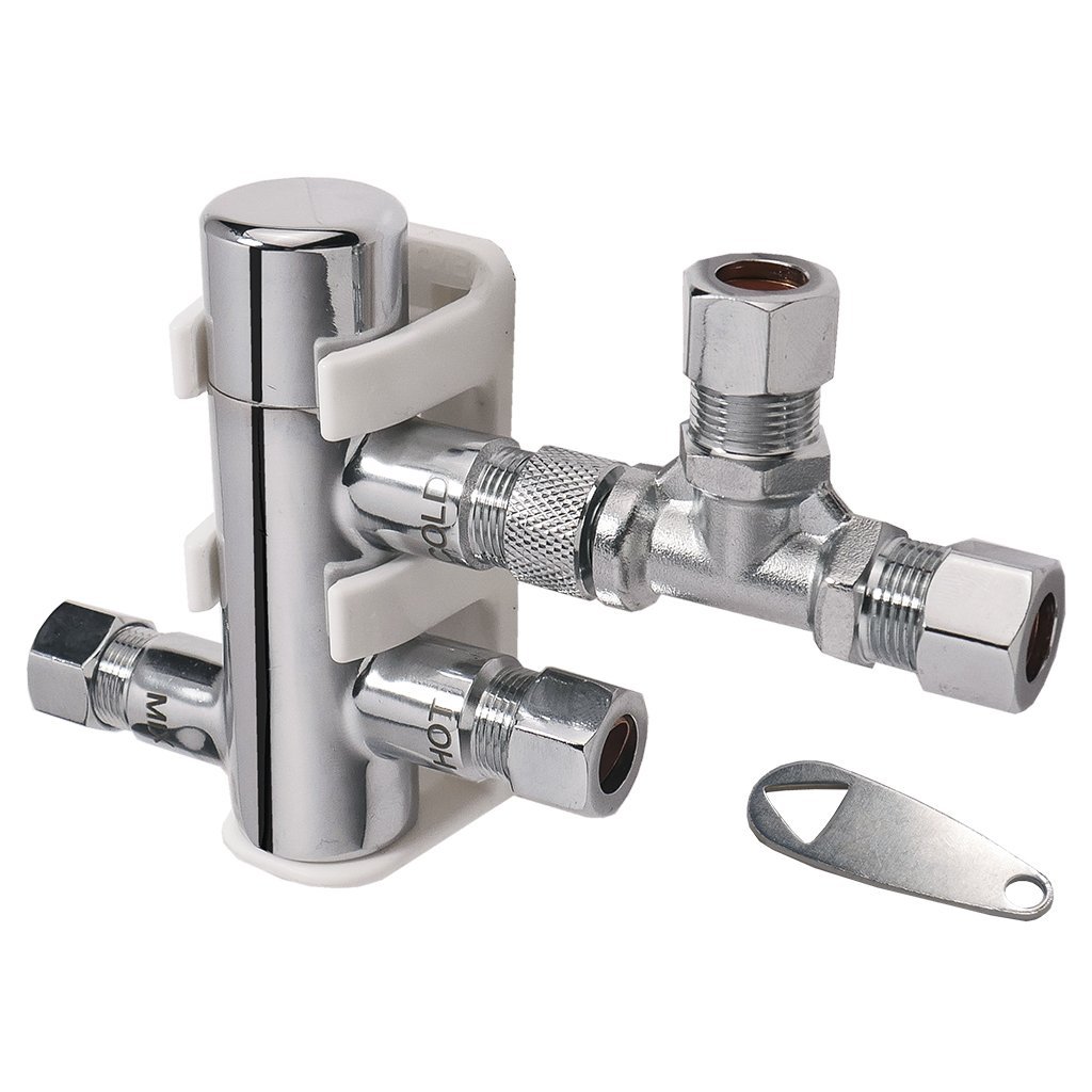 Chrome 3/8" Compression Thermostatic Mixing Valve with Tee