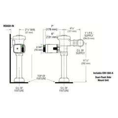 Royal Dual Flush Side Mount Flushometer 1.1 or 1.6 GPF for Closet