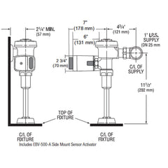 Royal Single Flush Side Mount Flushometer 0.125 GPF for Urinal