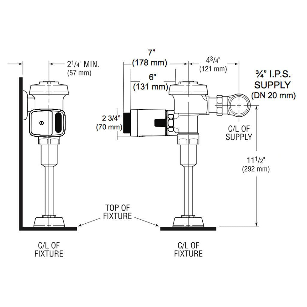 Sloan Single Flush Side Mount Flushometer 1.0 GPF for Urinal