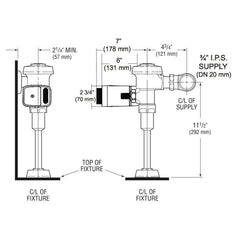 Sloan Single Flush Side Mount Flushometer 0.125 GPF for Urinal